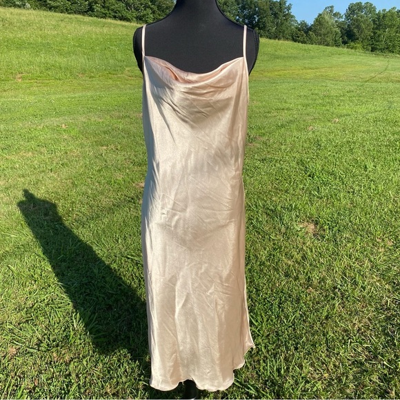 Vtg Bebe Slip Dress Womens M Midi Drape Neckline Satin 90s Grunge Y2K whimsy - Picture 1 of 11